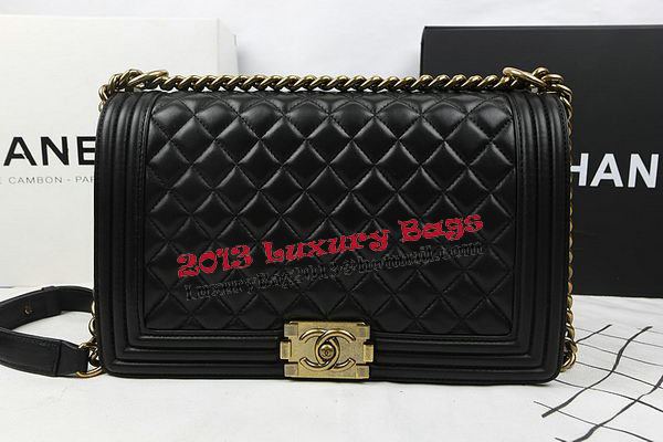 Boy Chanel Flap Bags Original Black Sheepskin Leather A67088 Gold Boy Chanel Flap Bags Original Black Sheepskin Leather A67088 Gold