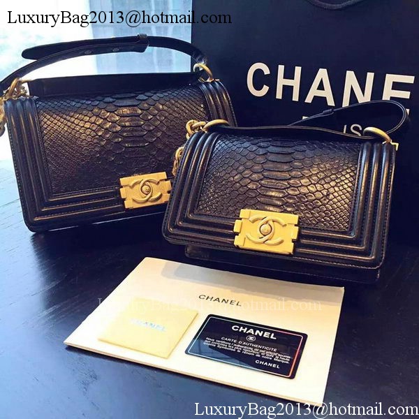 Chanel Boy Flap Shoulder Bag Black Python Leather A66094 Gold Chanel Boy Flap Shoulder Bag Black Python Leather A66094 Gold