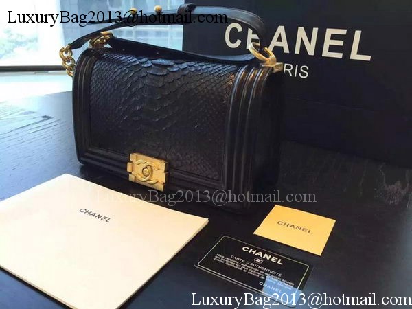 Chanel Boy Flap Shoulder Bag Black Python Leather A66095 Gold Chanel Boy Flap Shoulder Bag Black Python Leather A66095 Gold