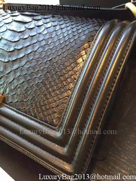 Chanel Boy Flap Shoulder Bag Black Python Leather A66095 Gold Chanel Boy Flap Shoulder Bag Black Python Leather A66095 Gold