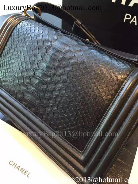 Chanel Boy Flap Shoulder Bag Black Python Leather A66095 Gold Chanel Boy Flap Shoulder Bag Black Python Leather A66095 Gold