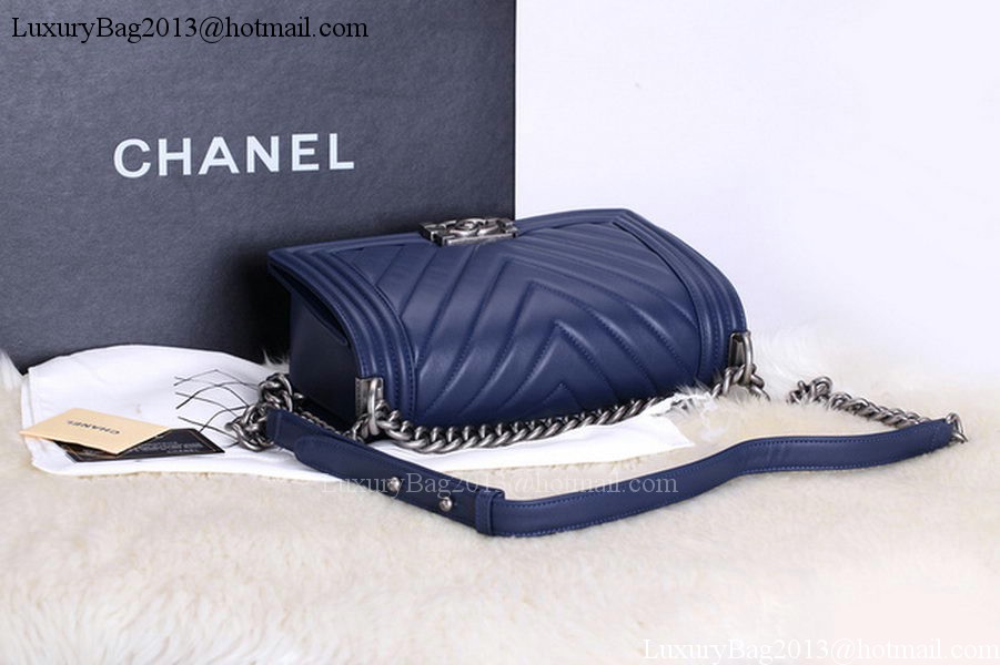 Chanel Boy Flap Shoulder Bags Chevron Calfskin Leather A67086 Blue Chanel Boy Flap Shoulder Bags Chevron Calfskin Leather A67086 Blue