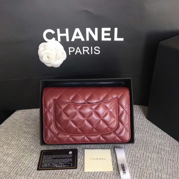 Chanel WOC Flap Bag Dark Red Original Sheepskin Leather 33814 Glod Chanel WOC Flap Bag Dark Red Original Sheepskin Leather 33814 Glod