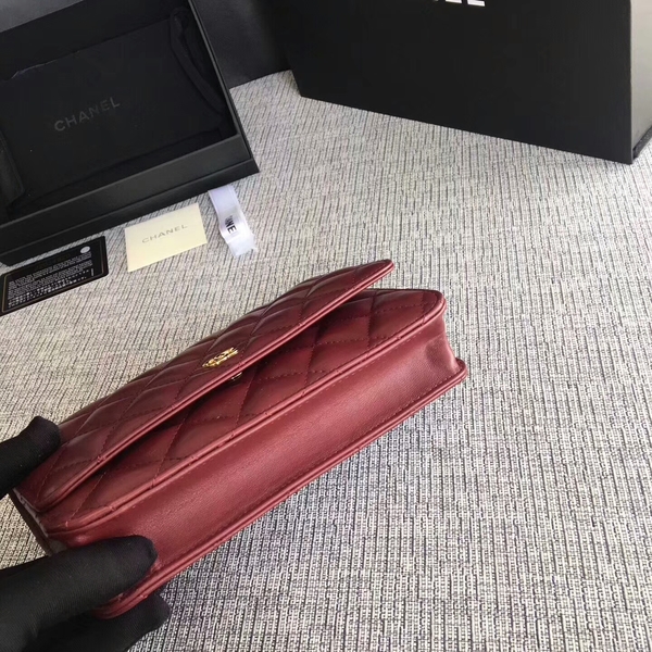 Chanel WOC Flap Bag Dark Red Original Sheepskin Leather 33814 Glod Chanel WOC Flap Bag Dark Red Original Sheepskin Leather 33814 Glod