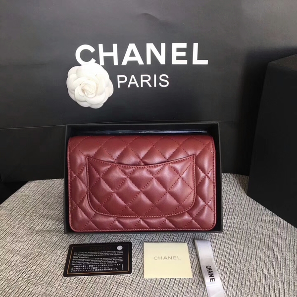 Chanel WOC Flap Bag Dark Red Original Sheepskin Leather 33814 Silver Chanel WOC Flap Bag Dark Red Original Sheepskin Leather 33814 Silver