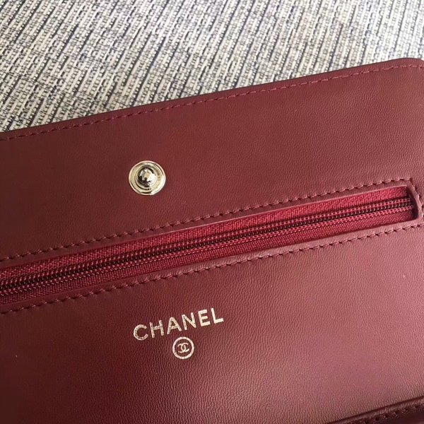 Chanel WOC Flap Bag Dark Red Original Sheepskin Leather 33814 Silver Chanel WOC Flap Bag Dark Red Original Sheepskin Leather 33814 Silver