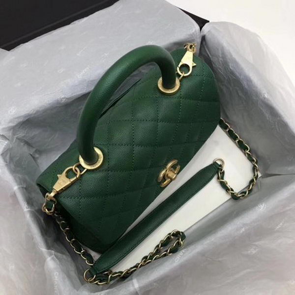 Chanel Classic Top Handle Bag Green Cannage Pattern A92290 Gold Chanel Classic Top Handle Bag Green Cannage Pattern A92290 Gold