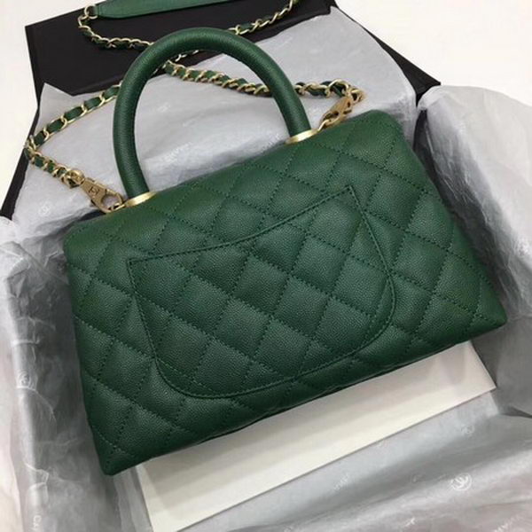 Chanel Classic Top Handle Bag Green Cannage Pattern A92290 Gold Chanel Classic Top Handle Bag Green Cannage Pattern A92290 Gold