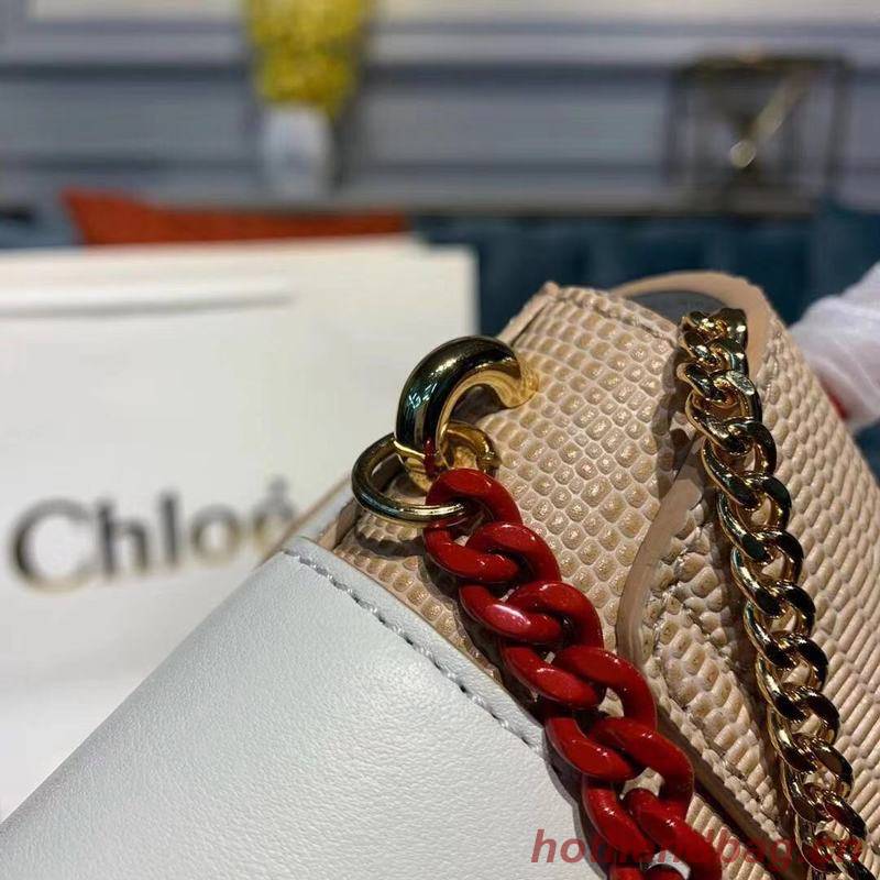 Chloe Small Aby Lock Chain Bag in Embossed Lizard Effect on Calfskin & Goatskin 3S035 White Chloe Small Aby Lock Chain Bag in Embossed Lizard Effect on Calfskin & Goatskin 3S035 White