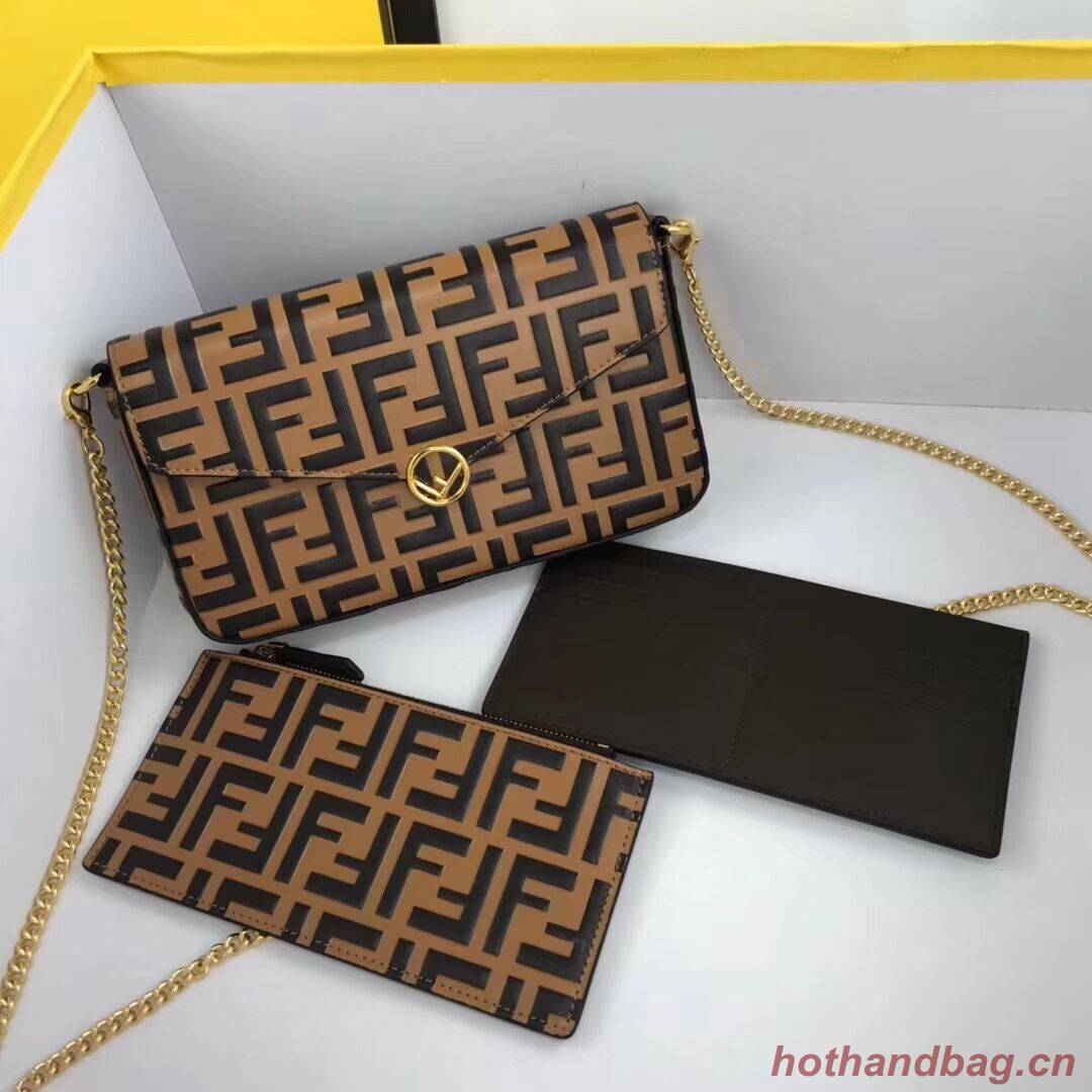 Fendi WALLET ON CHAIN WITH POUCHES leather mini-bag 8BS032 apricot Fendi WALLET ON CHAIN WITH POUCHES leather mini-bag 8BS032 apricot