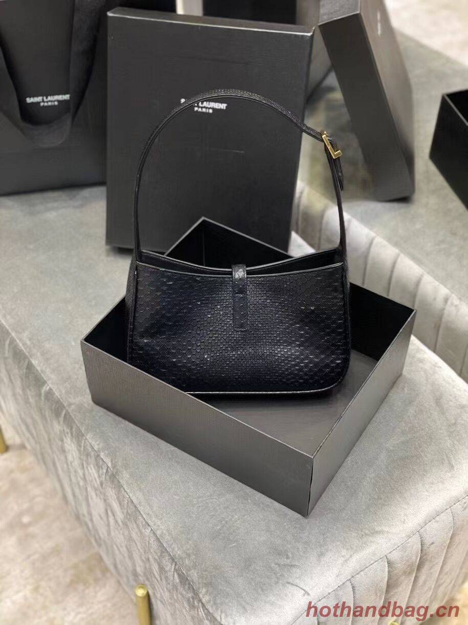 YSL LE 5 A 7 HOBO BAG IN MATTE PYTHON Y687228 black YSL LE 5 A 7 HOBO BAG IN MATTE PYTHON Y687228 black