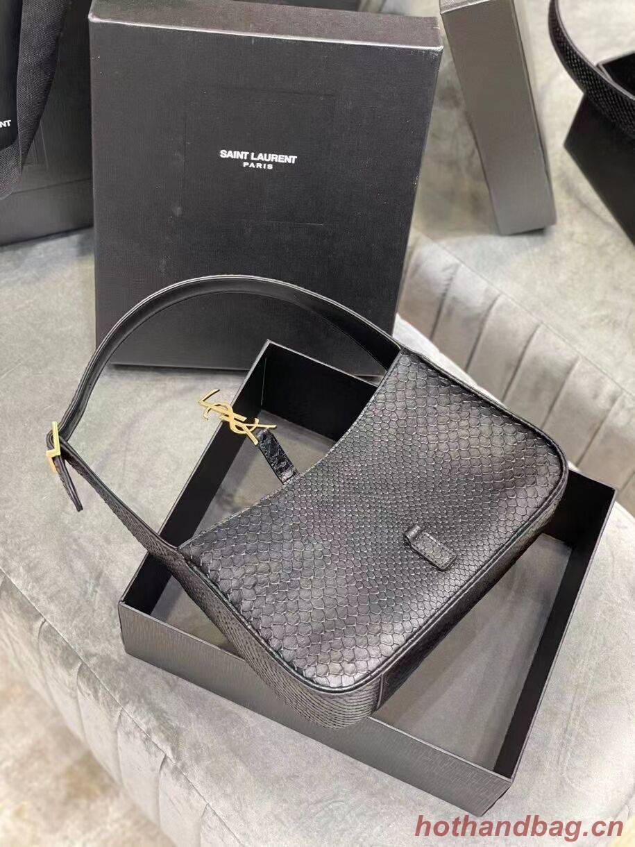 YSL LE 5 A 7 HOBO BAG IN MATTE PYTHON Y687228 black YSL LE 5 A 7 HOBO BAG IN MATTE PYTHON Y687228 black