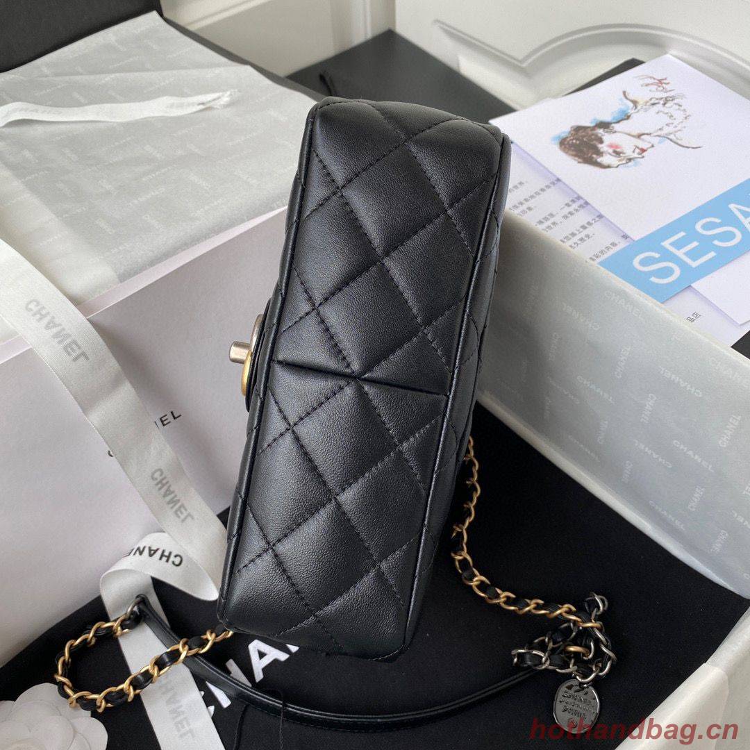 Chanel Original Leather Pearl Hairpin Badge Bag AS2979 Black Chanel Original Leather Pearl Hairpin Badge Bag AS2979 Black