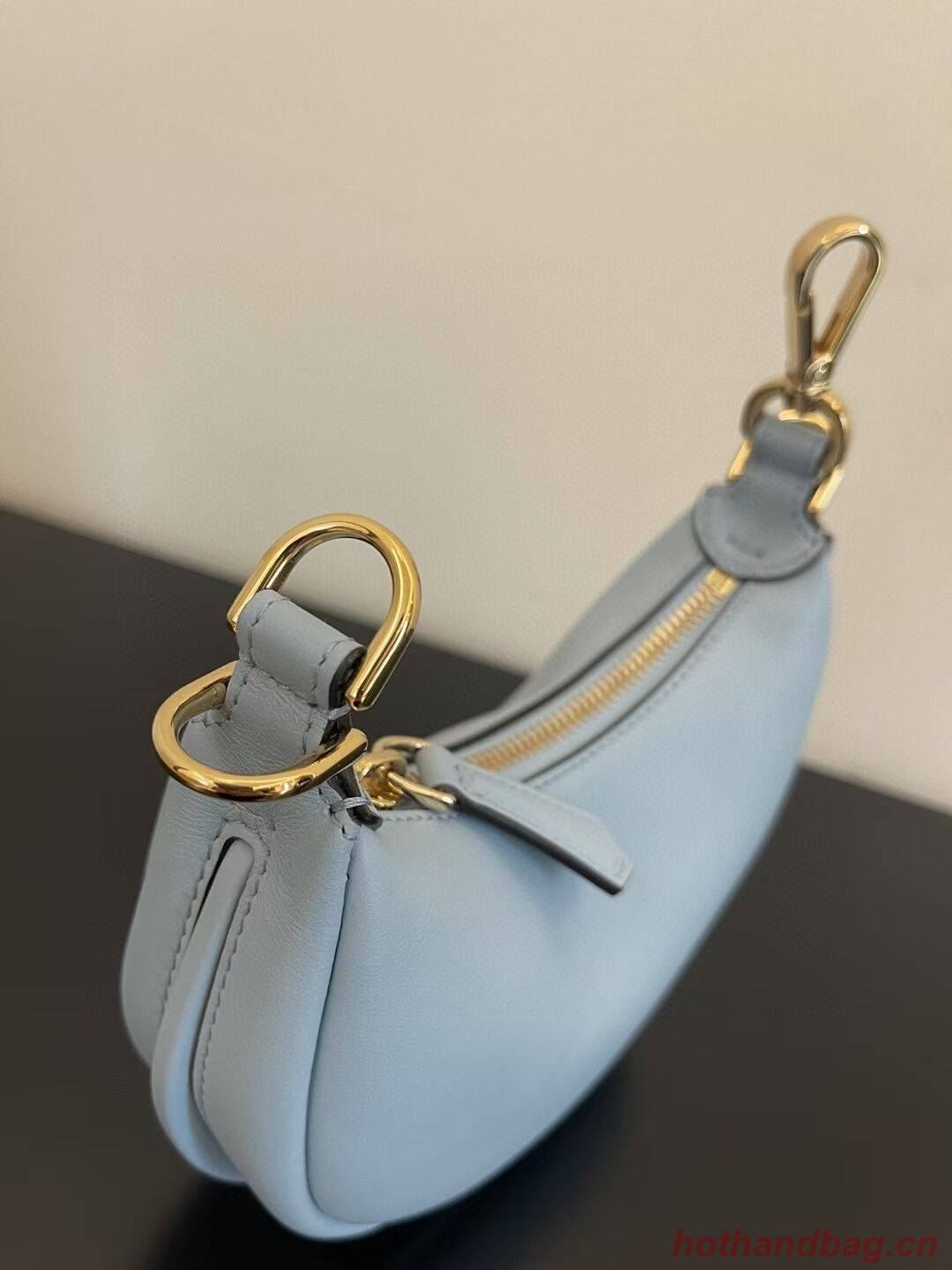 Fendi Nano Fendigraphy light blue leather charm 7AS089A Fendi Nano Fendigraphy light blue leather charm 7AS089A
