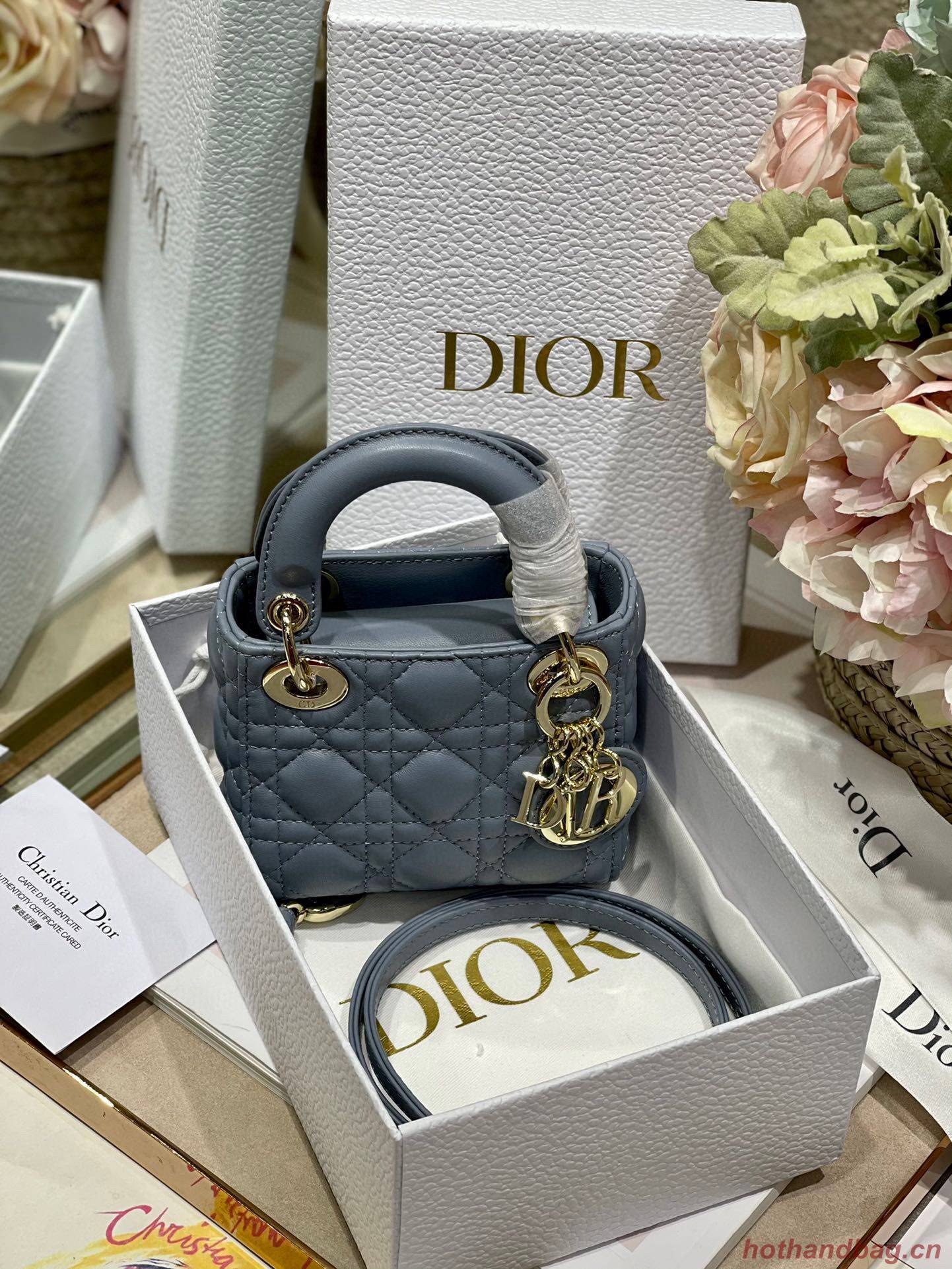MICRO DIORAMOUR LADY DIOR BAG S08568 Gray & Gold-Tone Metal MICRO DIORAMOUR LADY DIOR BAG S08568 Gray & Gold-Tone Metal