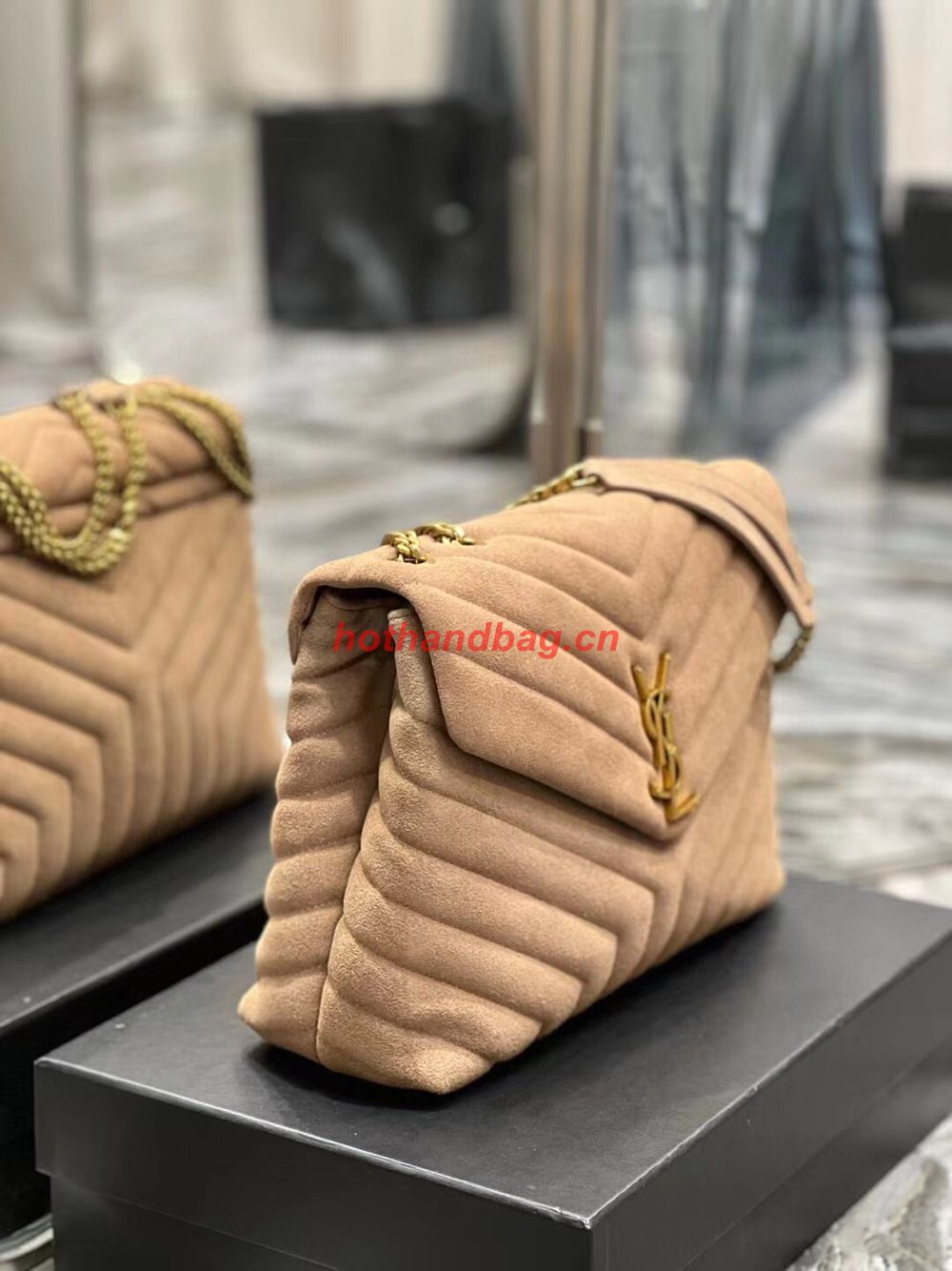 SAINT LAURENT LOULOU CHAIN BAG IN QUILTED Y SUEDE 487216 TAUPE SAINT LAURENT LOULOU CHAIN BAG IN QUILTED Y SUEDE 487216 TAUPE