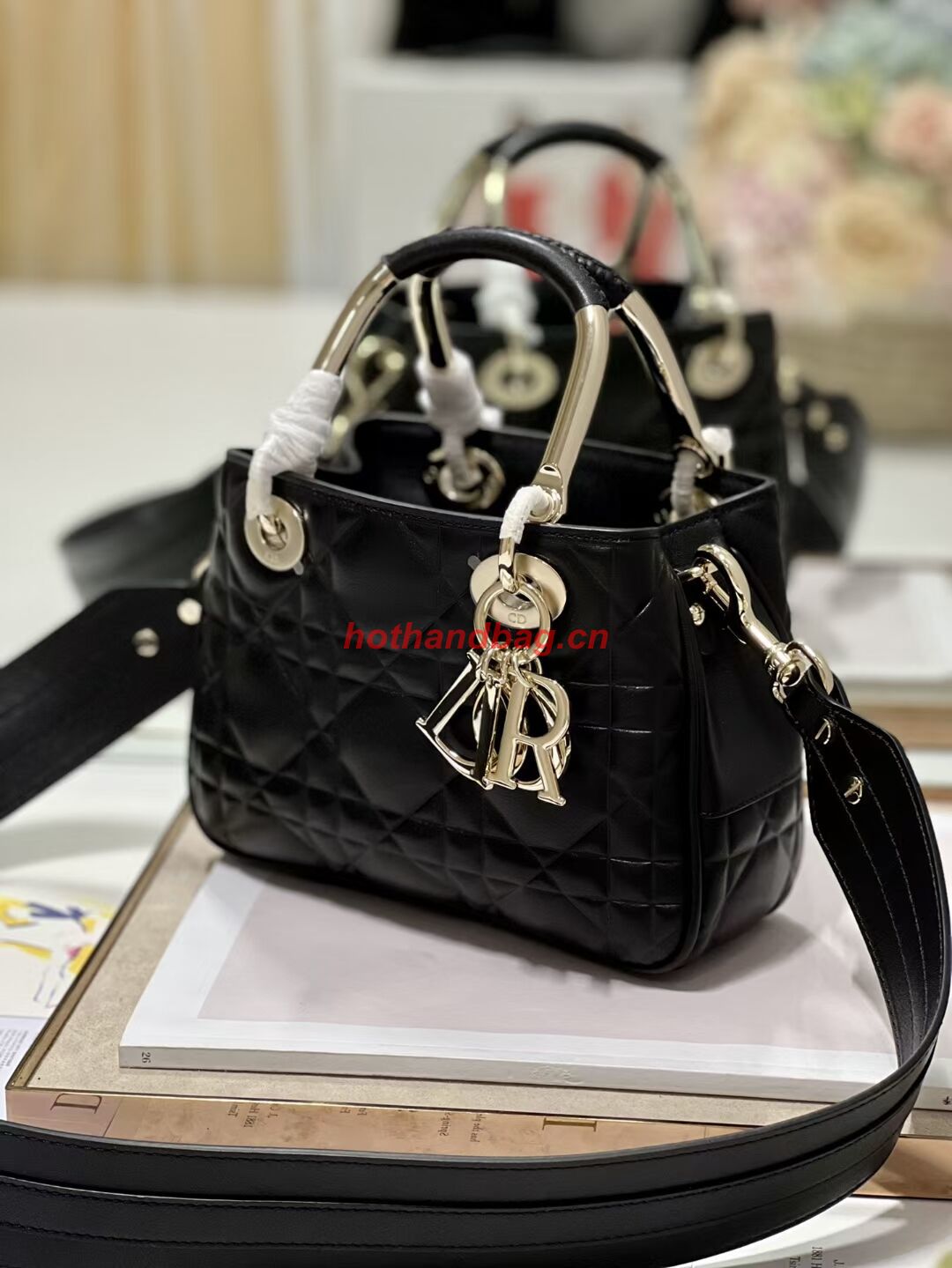 LADY DIOR TOP HANDLE SMALL BAG Cannage Lambskin C9228 BLACK&GOLD LADY DIOR TOP HANDLE SMALL BAG Cannage Lambskin C9228 BLACK&GOLD