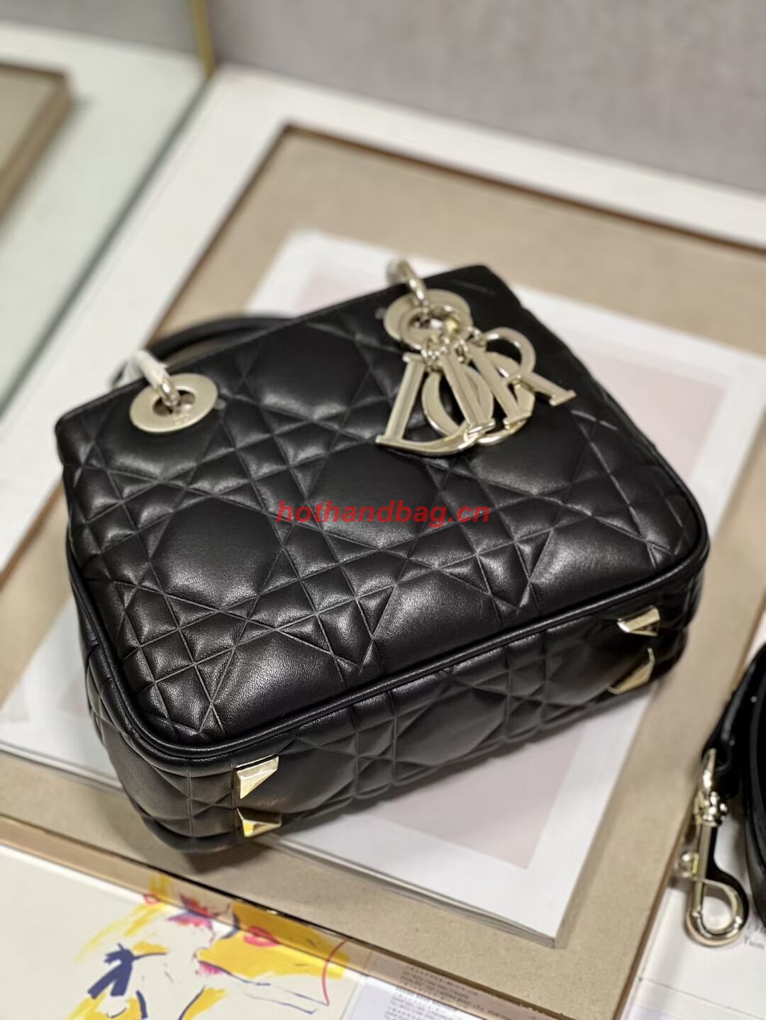 LADY DIOR TOP HANDLE SMALL BAG Cannage Lambskin C9228 BLACK&GOLD LADY DIOR TOP HANDLE SMALL BAG Cannage Lambskin C9228 BLACK&GOLD