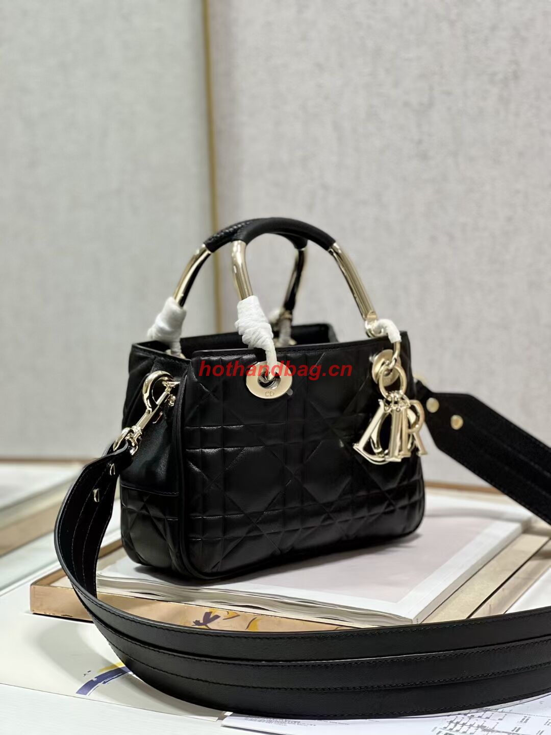 LADY DIOR TOP HANDLE SMALL BAG Cannage Lambskin C9228 BLACK&GOLD LADY DIOR TOP HANDLE SMALL BAG Cannage Lambskin C9228 BLACK&GOLD
