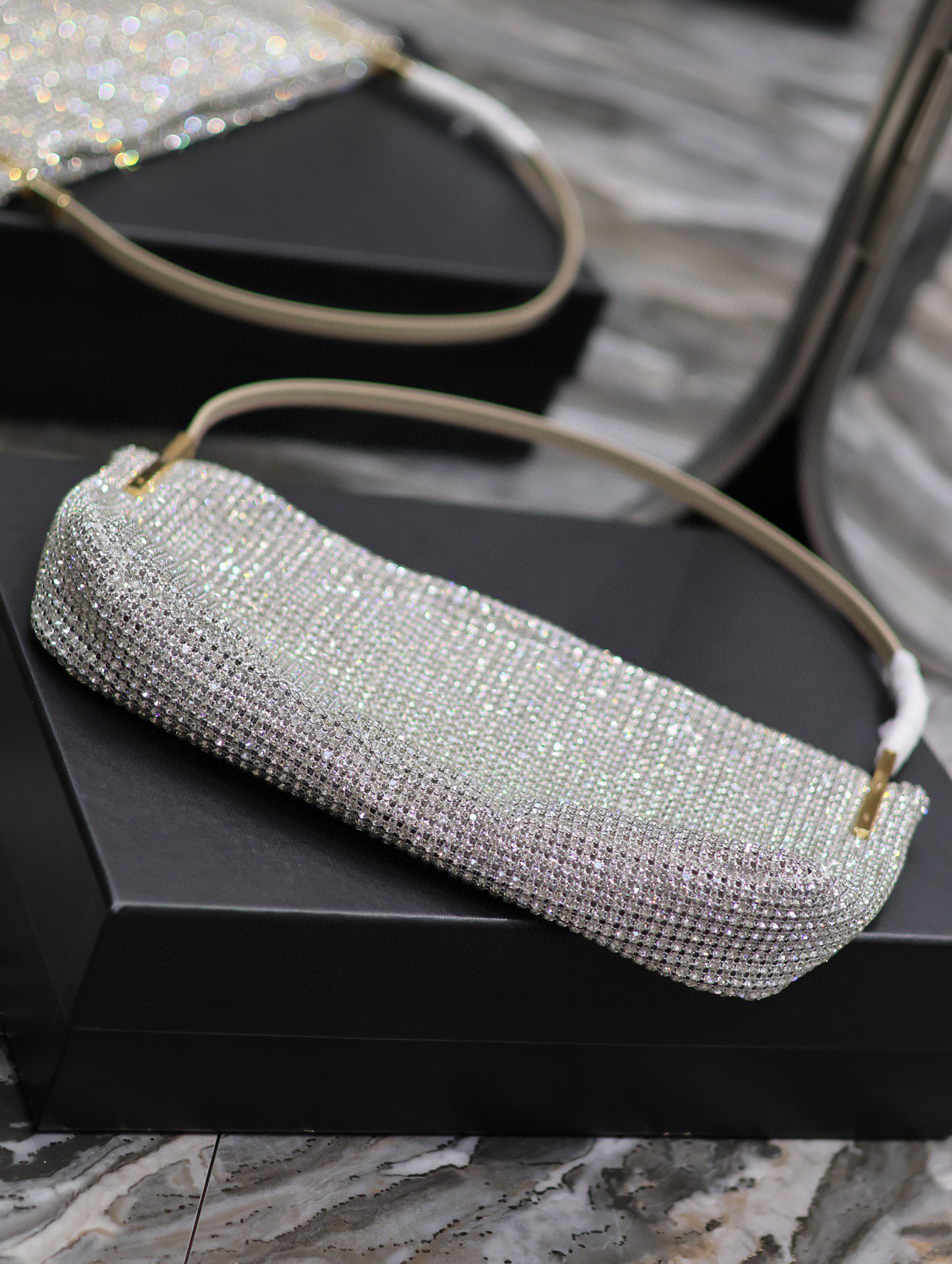 Yves Saint Laurent Suzanne Small In Rhinestones Mesh And Satin Shoulder Bag 741637 Silver Yves Saint Laurent Suzanne Small In Rhinestones Mesh And Satin Shoulder Bag 741637 Silver