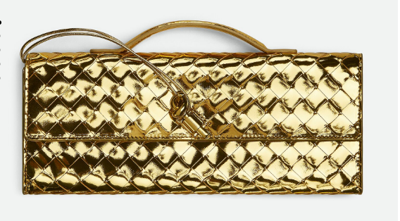 Bottega Veneta Original Patent Leather Long Clutch Andiamo With Handle 741511 gold 