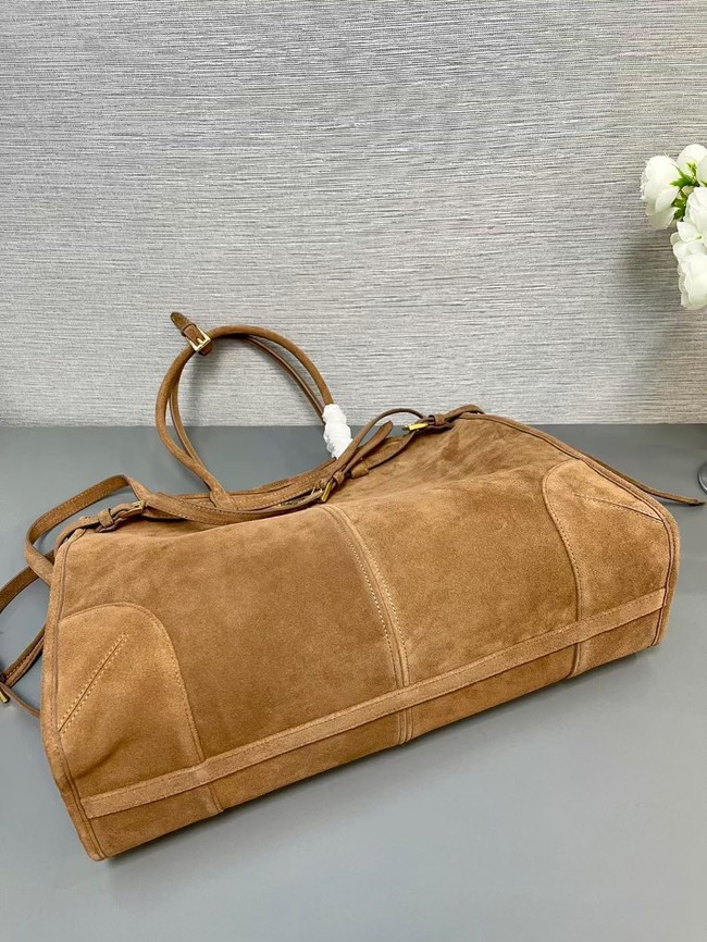 Prada Large Bonnie Suede Tote Bag 1BA439 Brown