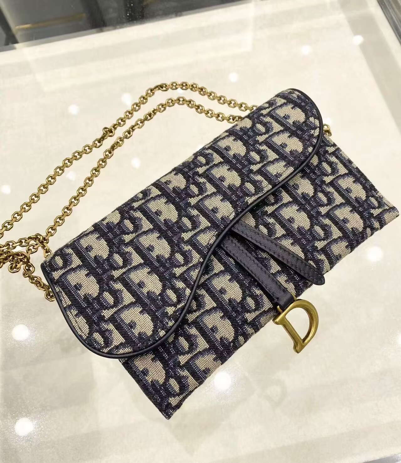 Dior Oblique Jacquard Small Saddle Pouch with Chain S5614CTZQ_M928 Blue Dior Oblique Jacquard Small Saddle Pouch with Chain S5614CTZQ_M928 Blue