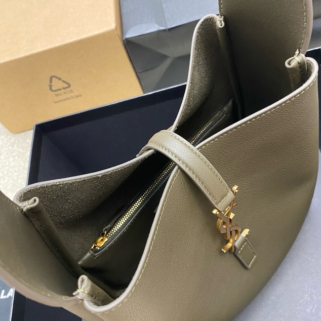 SAINT LAURENT LE 5 A 7 SUPPLE LARGE IN GRAINED LEATHER 753837 STRONG MOSS