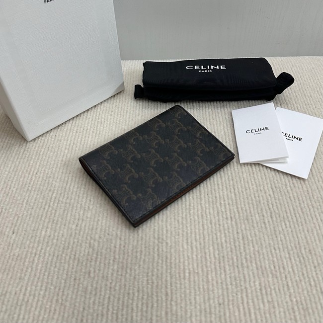 Celine COMPACT WALLET TRIOMPHE CHARMS IN TRIOMPHE CANVAS AND LAMBSKIN 10M103 tan