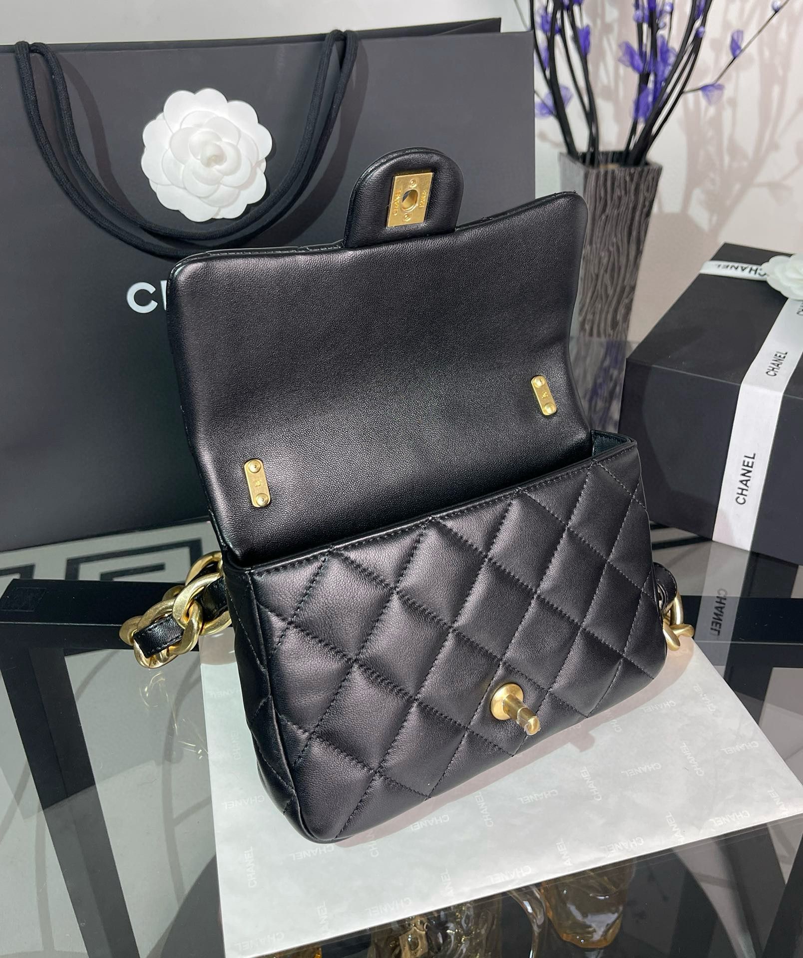 CHANEL SMALL FLAP ORIGINAL LEATHER BAG AS3214 Black CHANEL SMALL FLAP ORIGINAL LEATHER BAG AS3214 Black