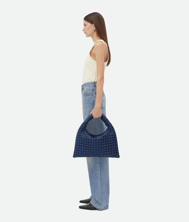 Bottega Veneta Medium Hop intrecciato suede top handle bag 763966 Abyss&indigo