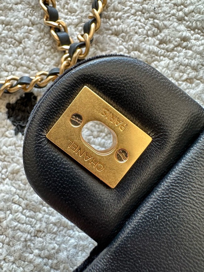 CHANEL small Flap Bag with Top Handle Tweed&Silk AS5702 Black