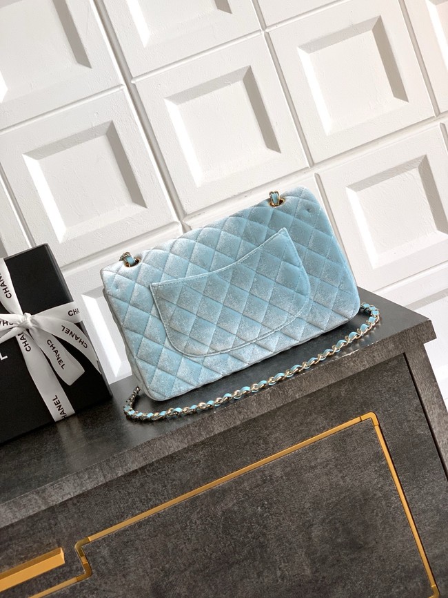 CHANEL Classic 11.12 Handbag velvet A01112 light blue