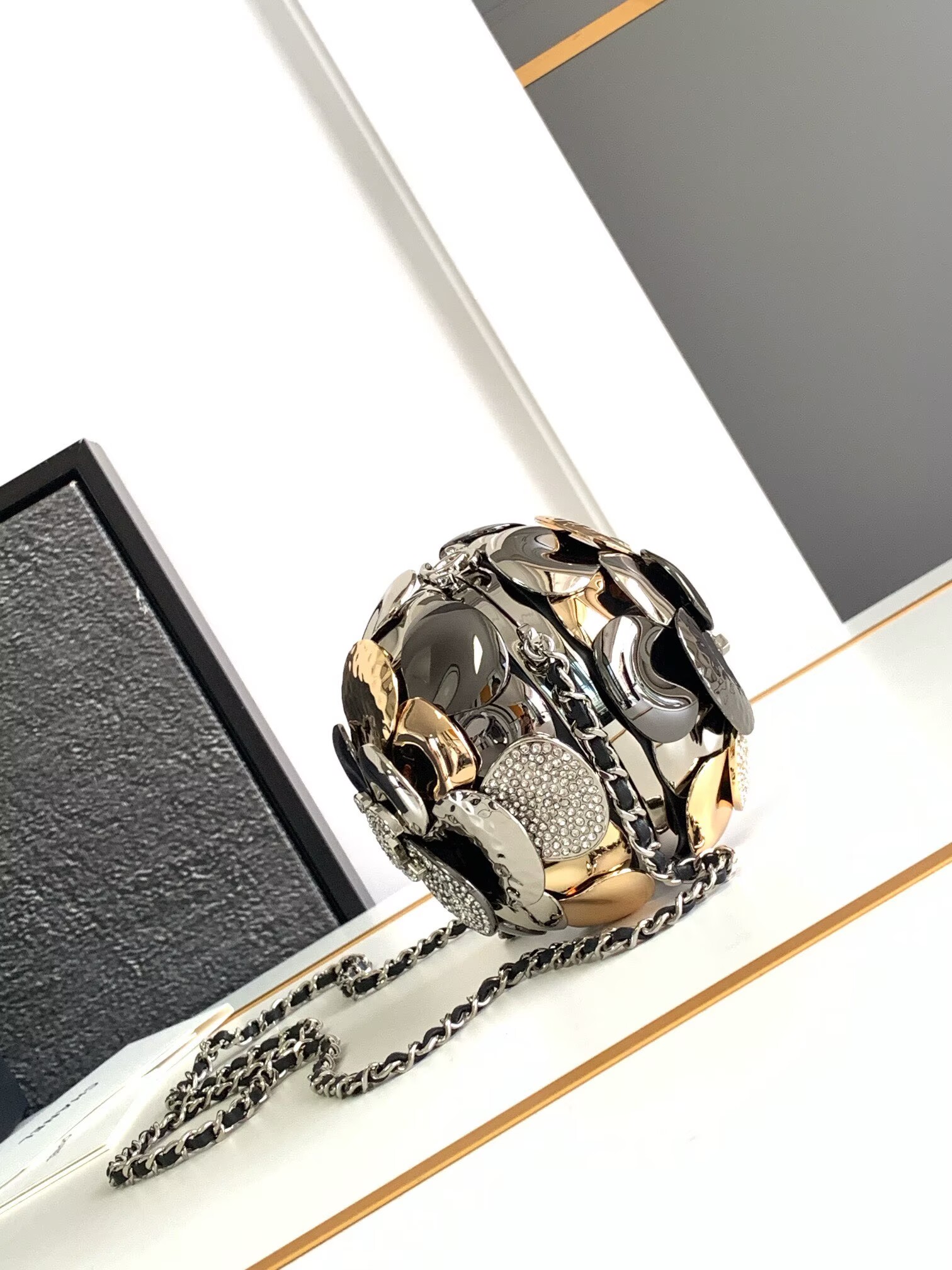 Chanel Camellia With Diamonds Mini Ball Bag 63028 Gold