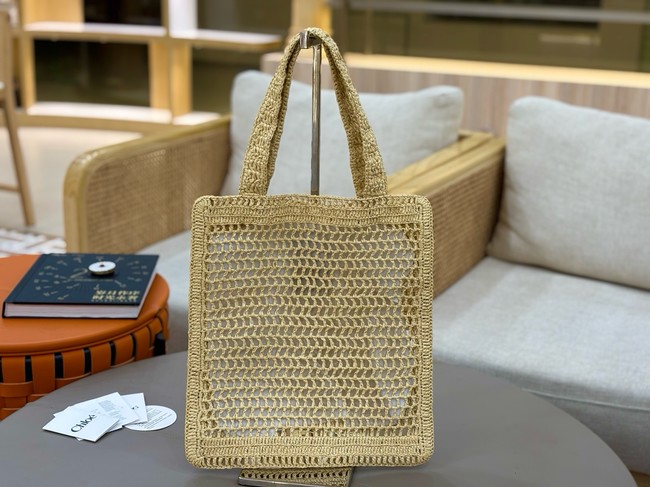 Chloe SUMMER straw and leather tote bag 0824P Nude