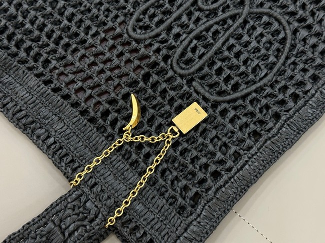 Chloe SUMMER straw and leather tote bag 0824P black
