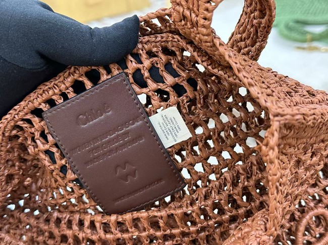 Chloe SUMMER straw and leather tote bag 0824P brown
