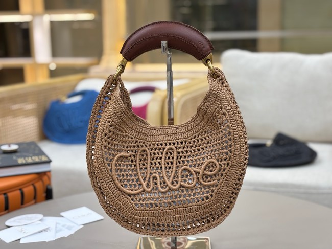 Chloe SUMMER straw and leather tote bag 1668 Apricot