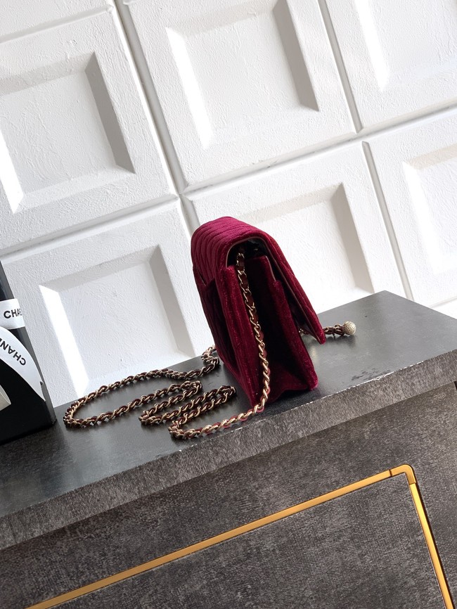 Chanel velvet Wallet On Chain AP1450 burgundy