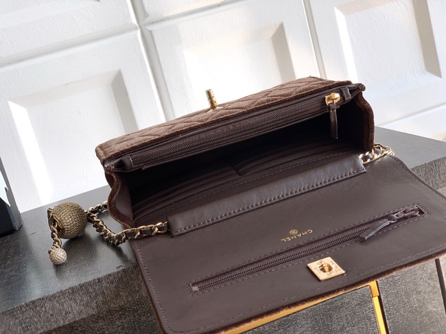 Chanel velvet Wallet On Chain AP1450 dark brown
