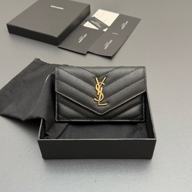 SAINT LAURENT UPTOWN FLAP CARD CASE IN GRAIN DE POUDRE LEATHER 612808-4