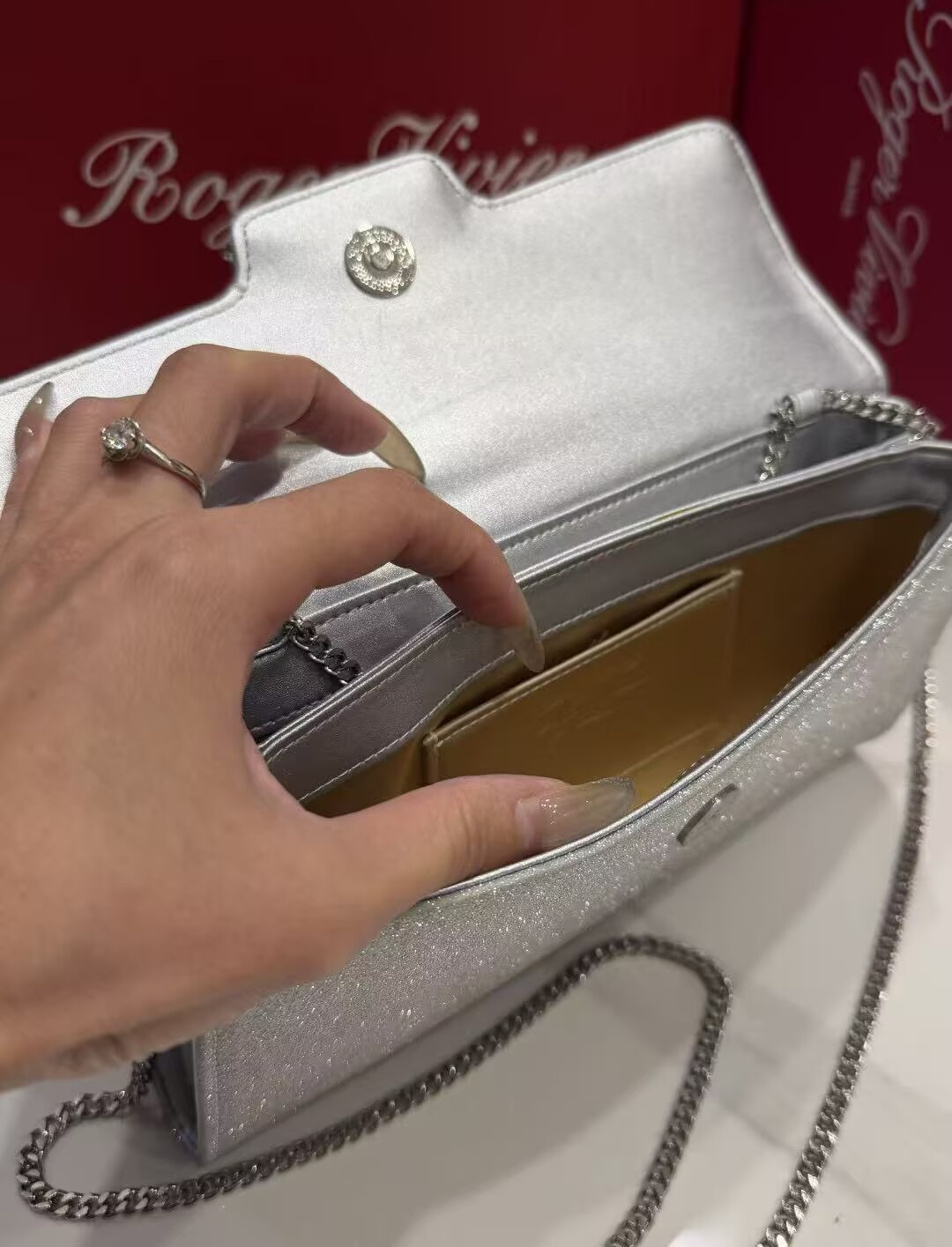 Roger Vivier Clutch Handbag V30261 Silver