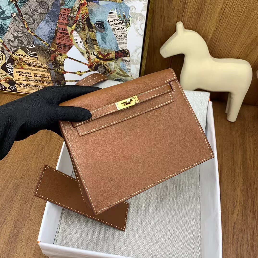 Hermes Kelly Danse Original Evercolor Leather 22CM KL22 Brown Gold-Tone