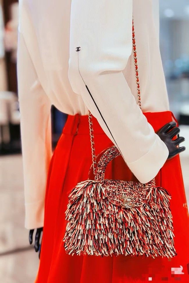 CHANEL Mini Shopping Bag Raffia-Effect Fabric AS4416 Multicolored CHANEL Mini Shopping Bag Raffia-Effect Fabric AS4416 Multicolored