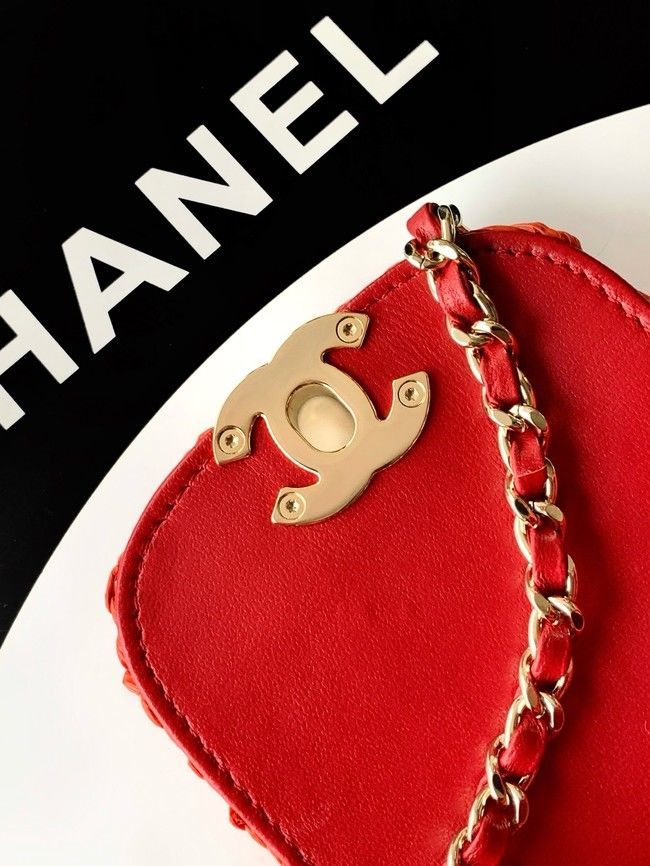 CHANEL Mini Shopping Bag Raffia-Effect Fabric AS4416 orange red