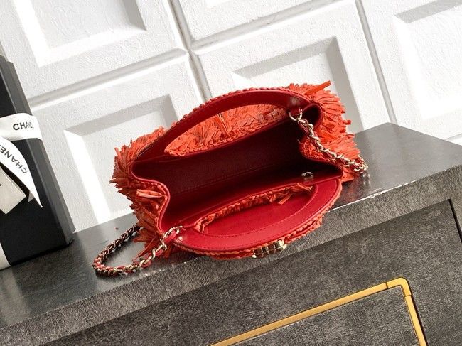 CHANEL Mini Shopping Bag Raffia-Effect Fabric AS4416 orange red