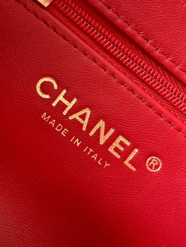 CHANEL Mini Shopping Bag Raffia-Effect Fabric AS4416 orange red