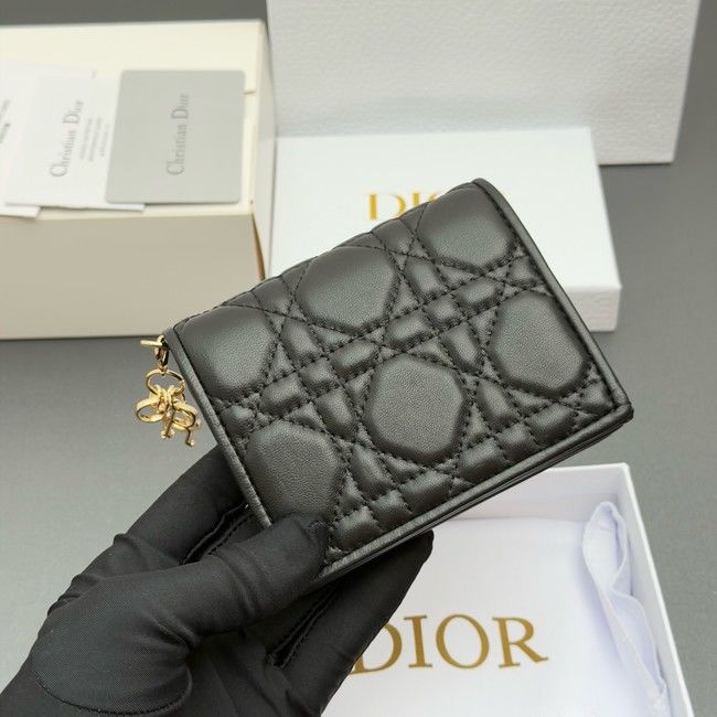 LADY DIOR LOTUS WALLET CANNAGE LAMBSKIN S0178 black LADY DIOR LOTUS WALLET CANNAGE LAMBSKIN S0178 black