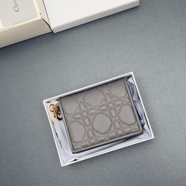 LADY DIOR LOTUS WALLET CANNAGE LAMBSKIN S0178 gray LADY DIOR LOTUS WALLET CANNAGE LAMBSKIN S0178 gray