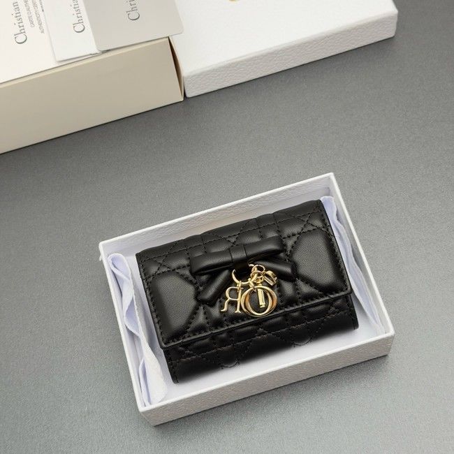 LADY DIOR LOTUS WALLET CANNAGE LAMBSKIN S2067 black LADY DIOR LOTUS WALLET CANNAGE LAMBSKIN S2067 black